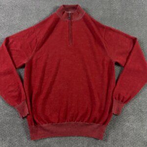 Peter Millar Merino Wool 1/4 Zip Sweater Men's Medium Heather Red Pullover